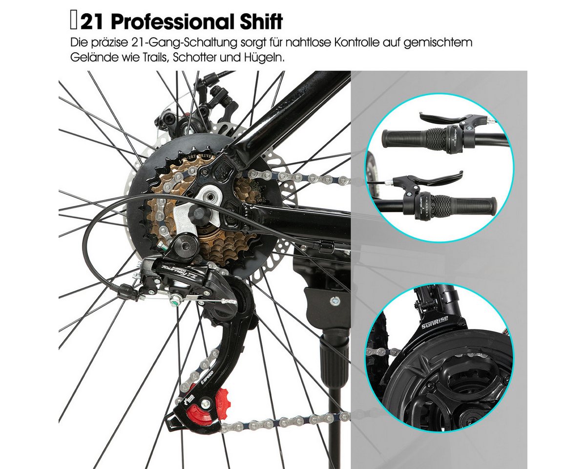 HILAND Mountainbike 26/27,5 Zoll Alu-Mountainbike 21-Gang, Scheibenbremsen & Komfortsattel – Bild 5 von 5