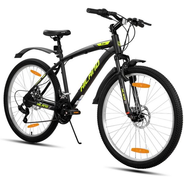 HILAND Mountainbike 26/27,5 Zoll MTB für Männer, Frauen, Student, Fahrräder für Gelände, Mit 18 Gang, Doppelte Scheibenbremsen, Federgabel, Fender
