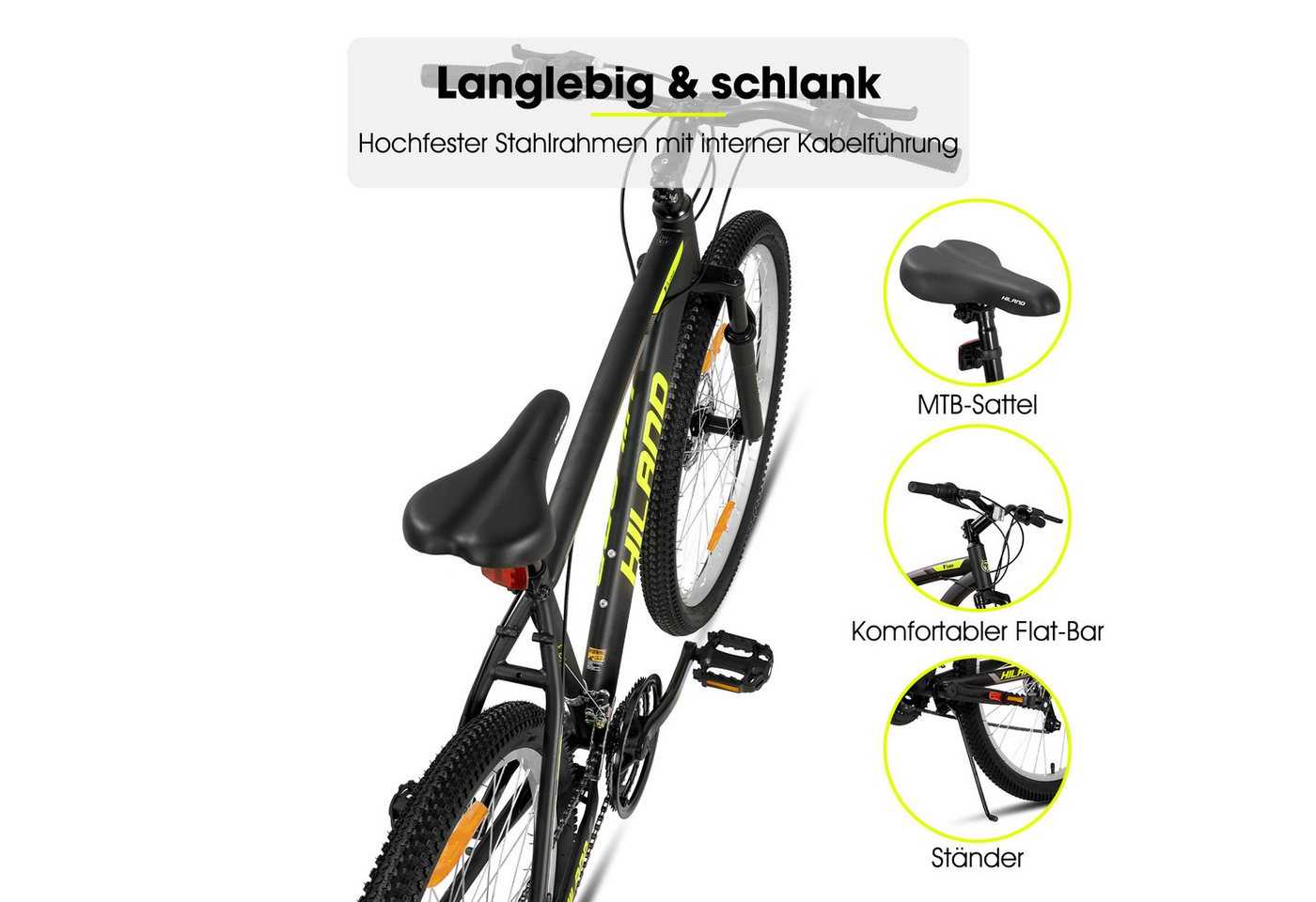 HILAND Mountainbike 26/27,5 Zoll MTB für Männer, Frauen, Student, Fahrräder für Gelände, Mit 18 Gang, Doppelte Scheibenbremsen, Federgabel, Fender – Bild 2 von 5