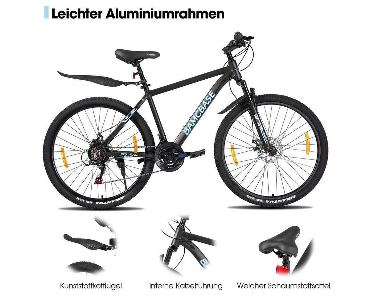 HILAND Mountainbike 26 27,5 Zoll Geländefähiges Fahrrad für Männer und Frauen, Aluminiumrahmen, 21-Gang, mechanischen Scheibenbremsen und Federgabel – Bild 2 von 5