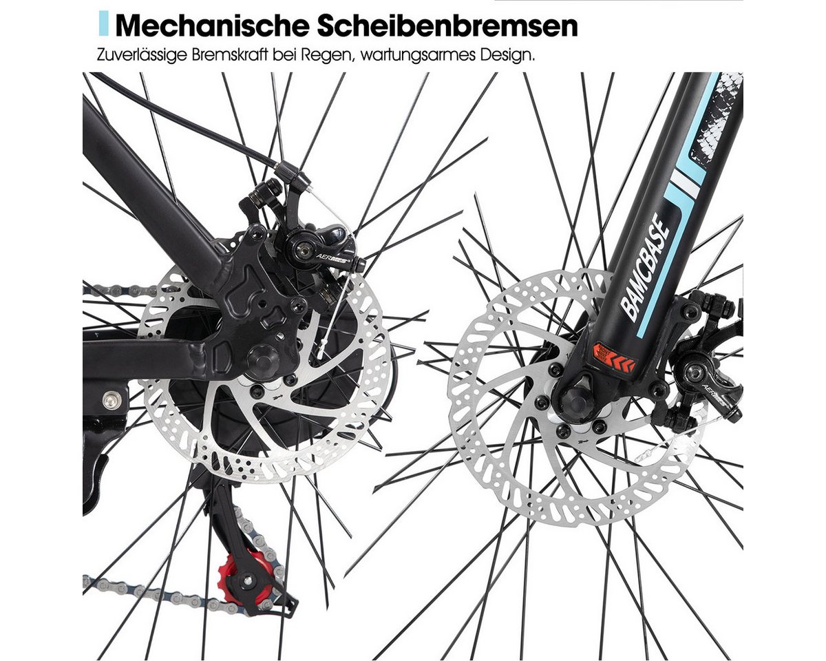 HILAND Mountainbike 26 27,5 Zoll Geländefähiges Fahrrad für Männer und Frauen, Aluminiumrahmen, 21-Gang, mechanischen Scheibenbremsen und Federgabel – Bild 5 von 5