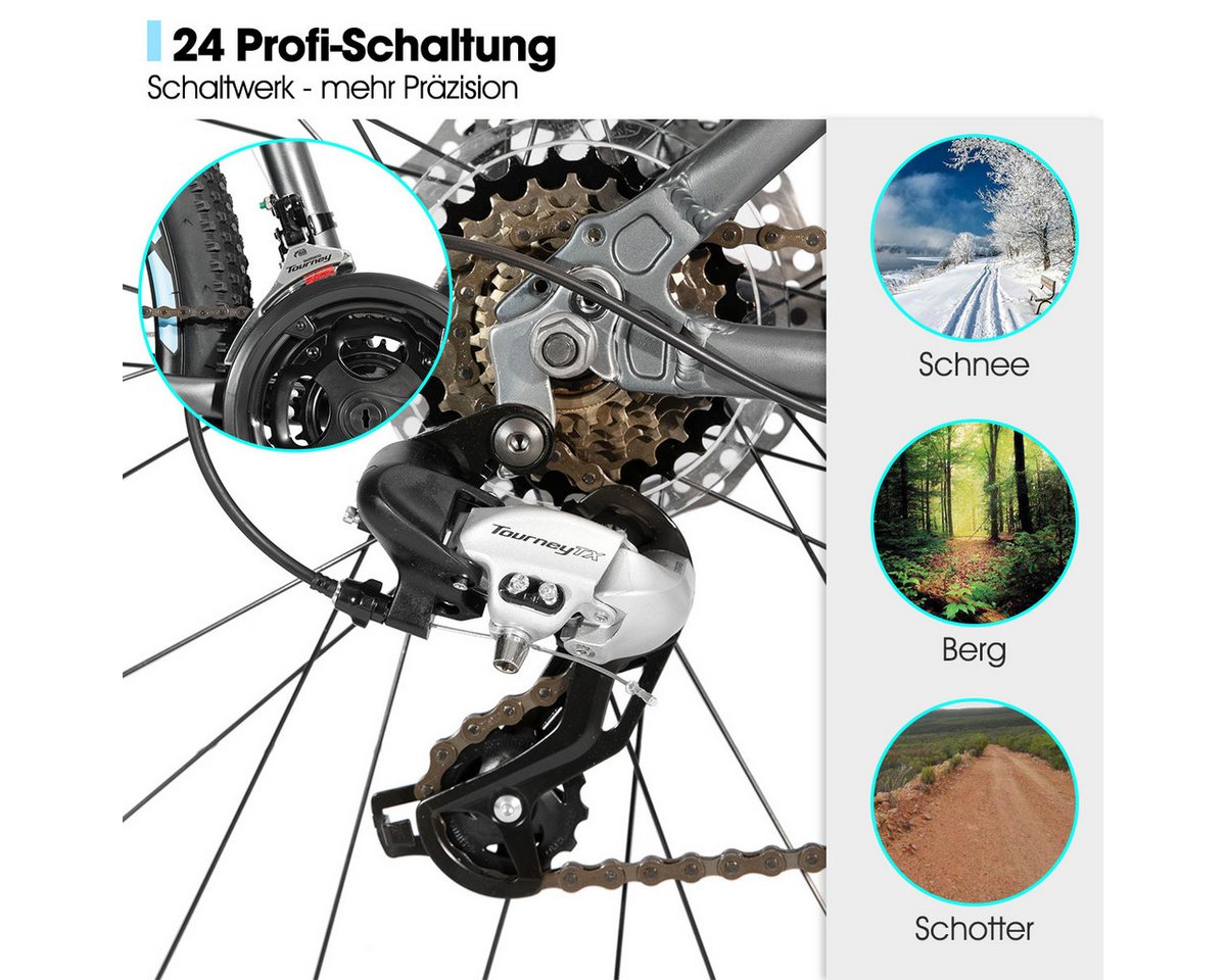 HILAND Mountainbike 27,5 Zoll Offroad‑MTB hydraul. Scheibenbremsen 24‑Gang‑Alu für Trails, 24 Gang, 24 Gänge, leichter Aluminiumrahmen, hydraulische Scheibenbre – Bild 3 von 5