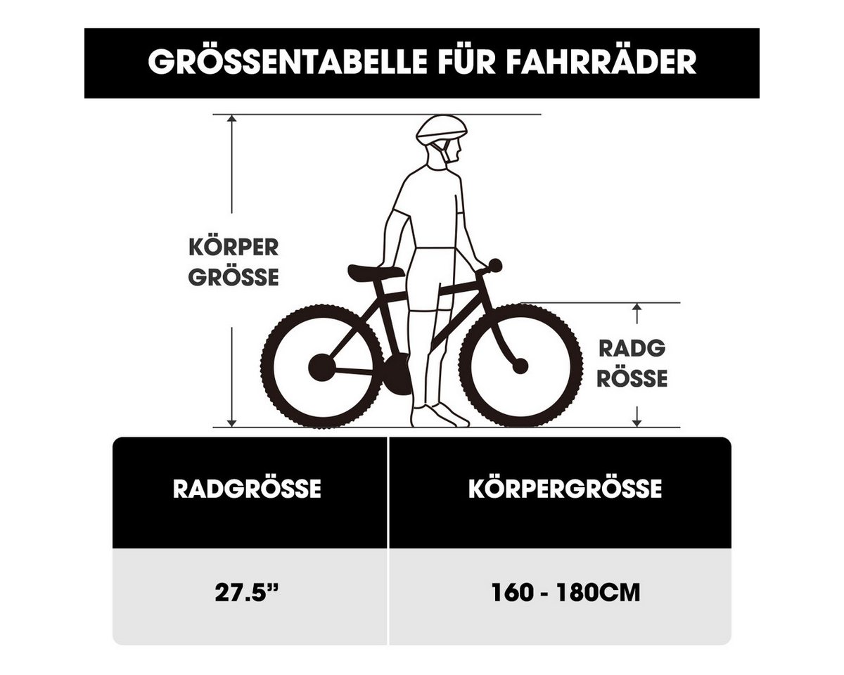 HILAND Mountainbike 27,5 Zoll Offroad‑MTB hydraul. Scheibenbremsen 24‑Gang‑Alu für Trails, 24 Gang, 24 Gänge, leichter Aluminiumrahmen, hydraulische Scheibenbre – Bild 4 von 5