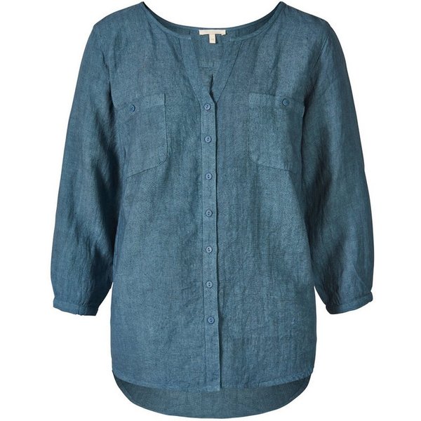 Himalaya Clothing Langarmbluse 3/4 Arm Bluse mit dekorativer Falte und krempelbaren Ärmeln aus Leinen Lässige Bluse Damen Leinenbluse mit edlen Details