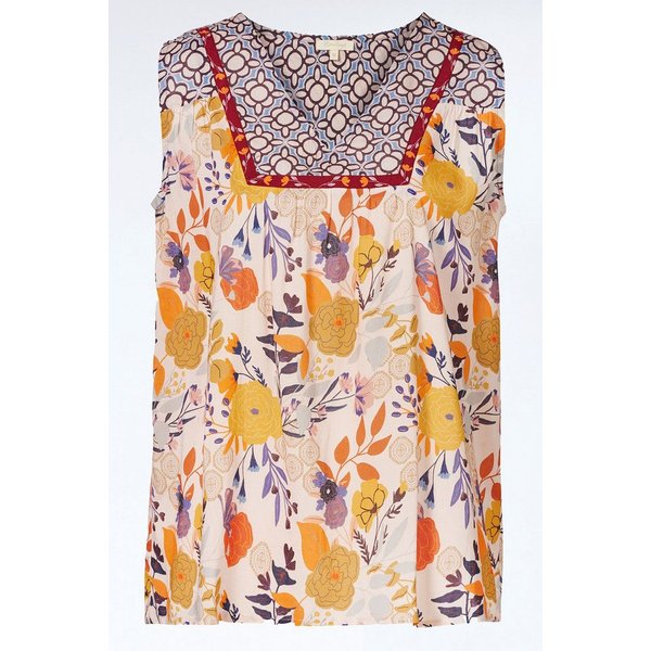 Himalaya Clothing Shirttop Ärmellose Bluse mit geometrischem Muster - Bluse Damen aus Viskose Luftiges Blusentop mit weichem, fließendem Fall und Ornament-Mix