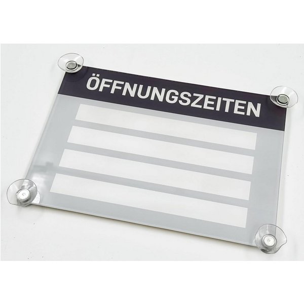 codiarts.® Hinweisschild codiarts. Öffnungszeiten-Schild mit Saugnäpfen (19x27cm), zum Beschriften, mit Saugnäpfen