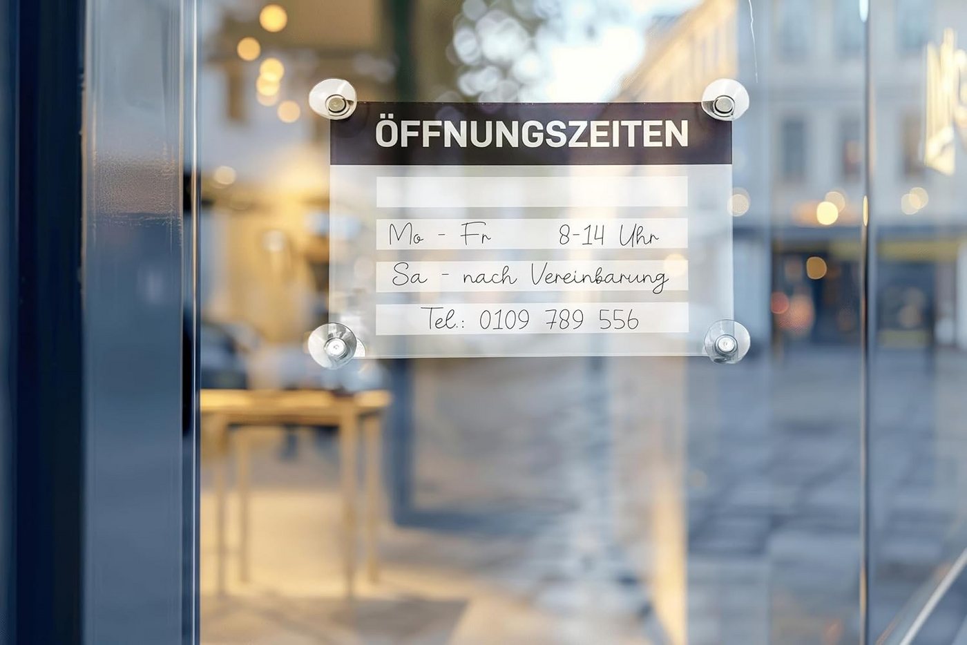 codiarts.® Hinweisschild codiarts. Öffnungszeiten-Schild mit Saugnäpfen (19x27cm), zum Beschriften, mit Saugnäpfen – Bild 3 von 4