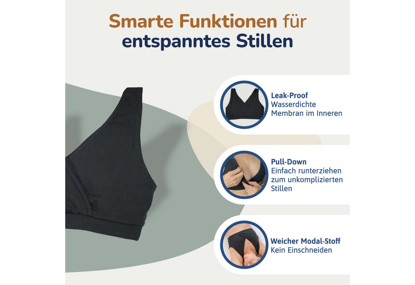 Hinzling Still-BH schwarz – bügelloser BH mit Pull-Down Funktion für Schwangerschaft – Bild 4 von 5