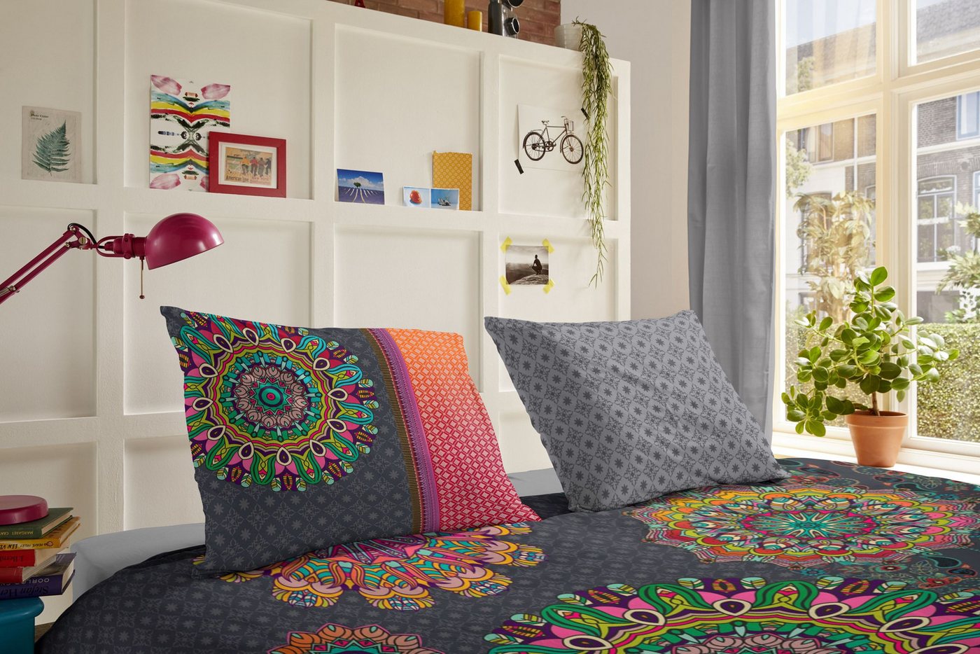 hip Bettwäsche Baumwolle, Renforcé, 2 teilig, bunte Mandalas auf dunklem Hintergrund – Bild 3 von 4