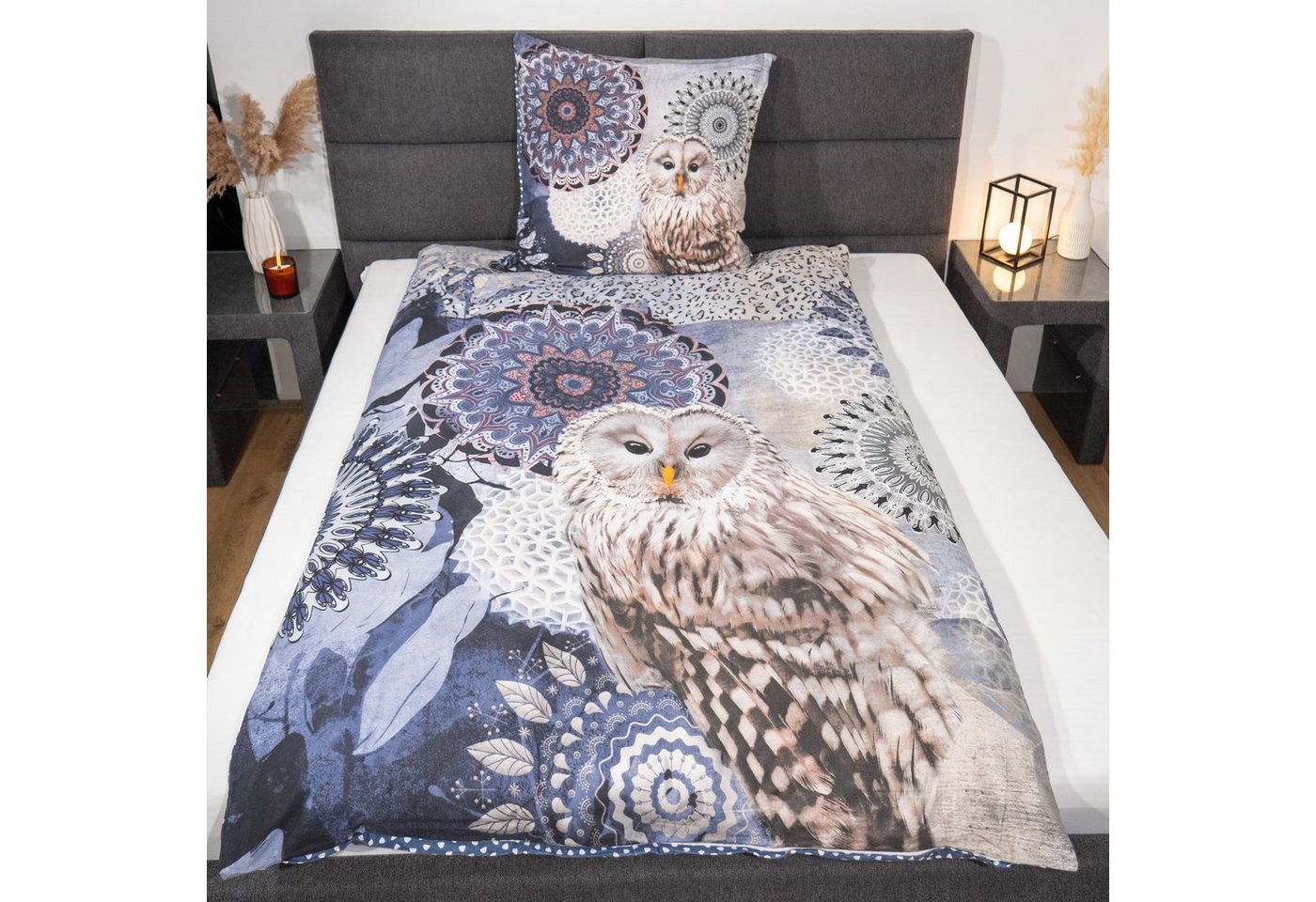 hip Bettwäsche Baumwolle, Renforcé, 2 teilig, blaue Mandalas mit Eule – Bild 3 von 5