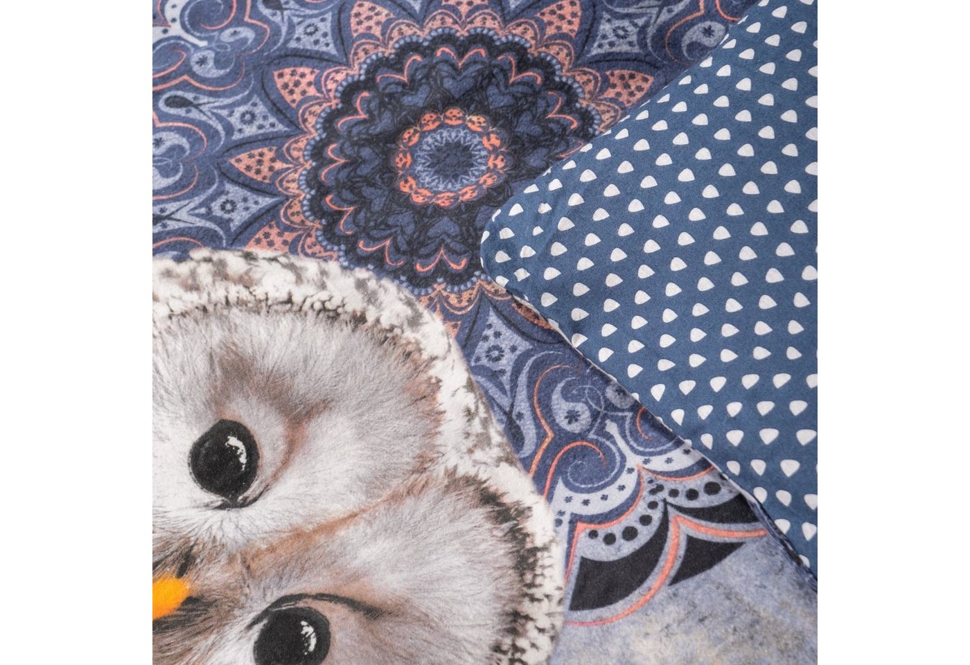 hip Bettwäsche Baumwolle, Renforcé, 2 teilig, blaue Mandalas mit Eule – Bild 5 von 5