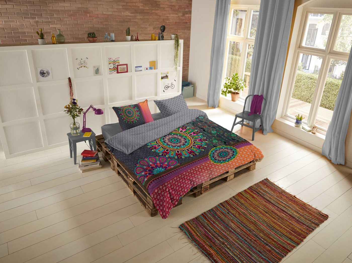 hip Bettwäsche Baumwolle, Renforcé, 2 teilig, blaue Mandalas mit Eule – Bild 2 von 4