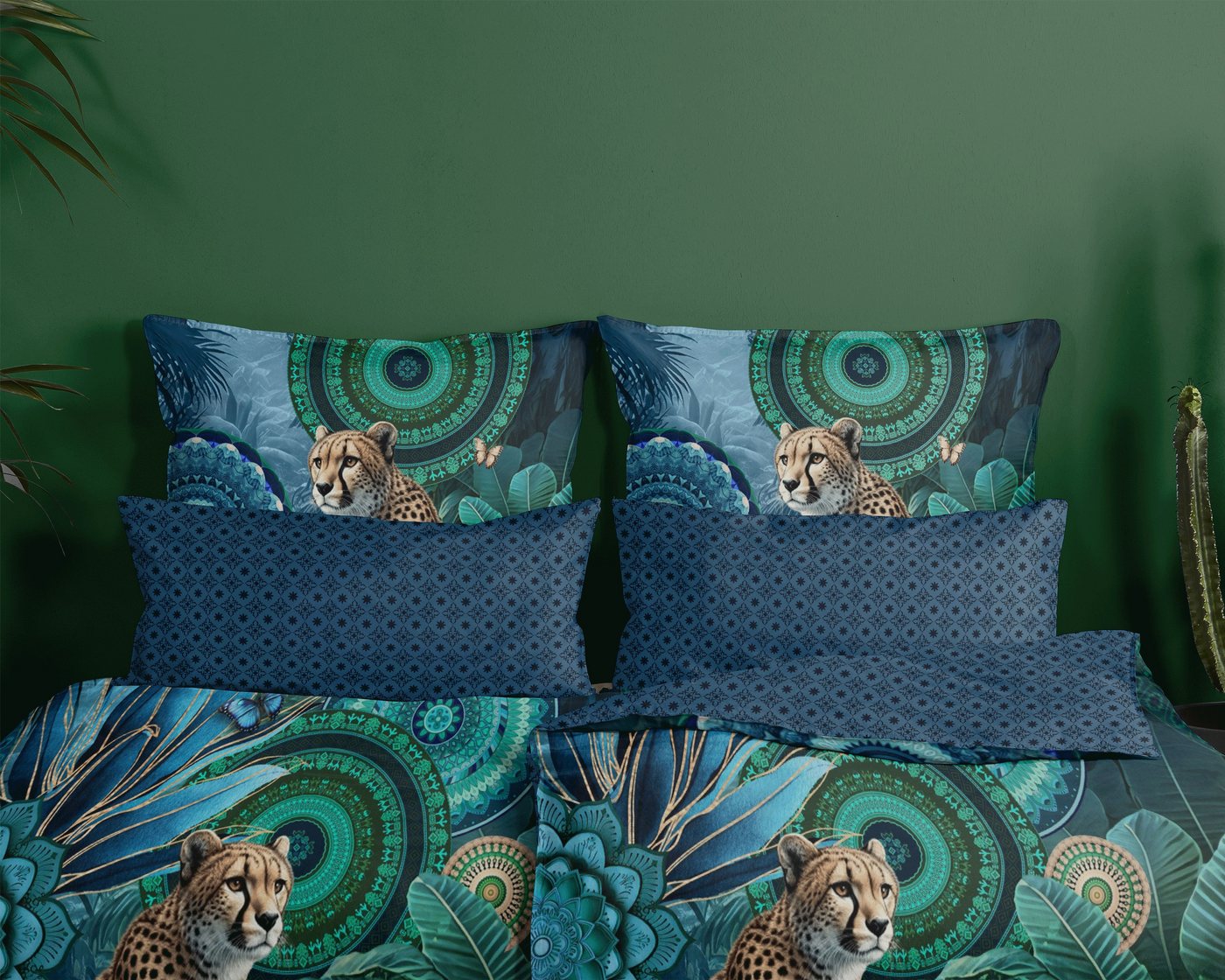 hip Bettwäsche Comfort Baumwolle, Flanell, 2 teilig, Mandalas,Leopard,blau,grün, Wendebettwäsche – Bild 3 von 3