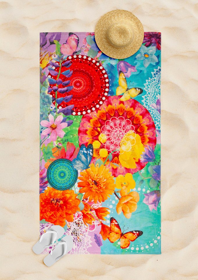 hip Strandtuch Vitori, Frotteevelours (1-St), 100% Baumwolle, Velours, 100x180, Weich, Strand, Mandala, Blumen, Bunt – Bild 2 von 3