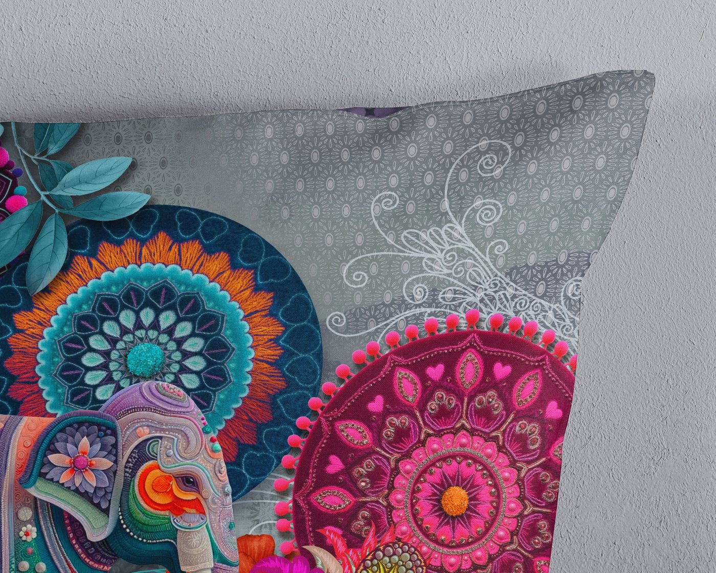 hip Wendebettwäsche Abhay, Satin, 2 teilig, Satin, Reißverschluss, Wendeoptik, Mandala, Elefant, Violett – Bild 4 von 5