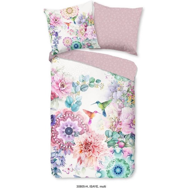 hip Wendebettwäsche Isaye, Satin, 2 teilig, Mako-Satin, 135x200, Reißverschluss, Wendeoptik, Mandala, Blumen, Lila
