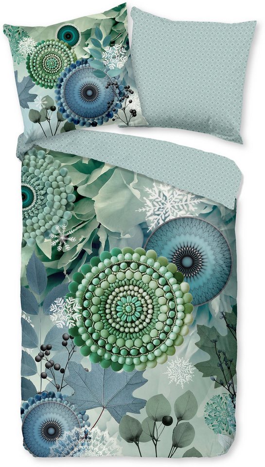hip Wendebettwäsche Iselin, Biber, Flanell, 2 teilig, Flanell, Biber, Winter, Warm, Reißverschluss, Wende, Mandala, Blätter – Bild 2 von 5