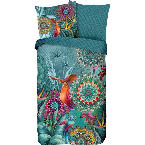 hip Wendebettwäsche Lovise, Satin, 2 teilig, Mako-Satin, 135x200, Reißverschluss, Wendeoptik, Mandala Blumen Petrol