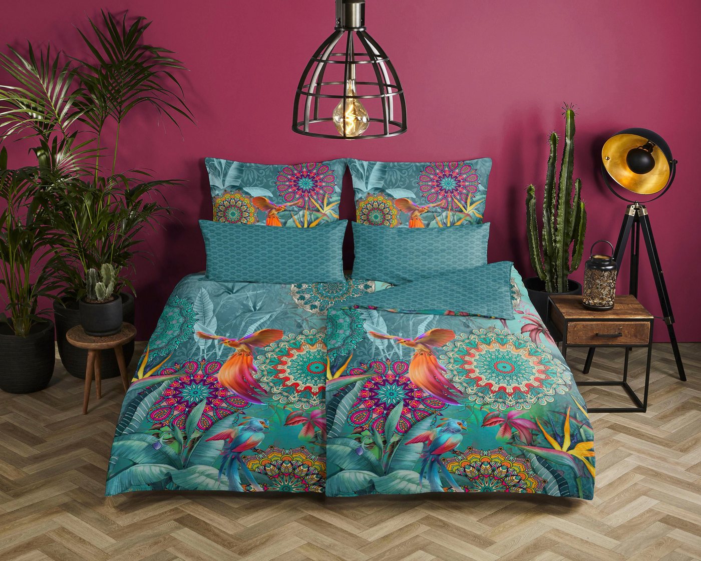 hip Wendebettwäsche Lovise, Satin, 2 teilig, Mako-Satin, 135x200, Reißverschluss, Wendeoptik, Mandala Blumen Petrol – Bild 2 von 5
