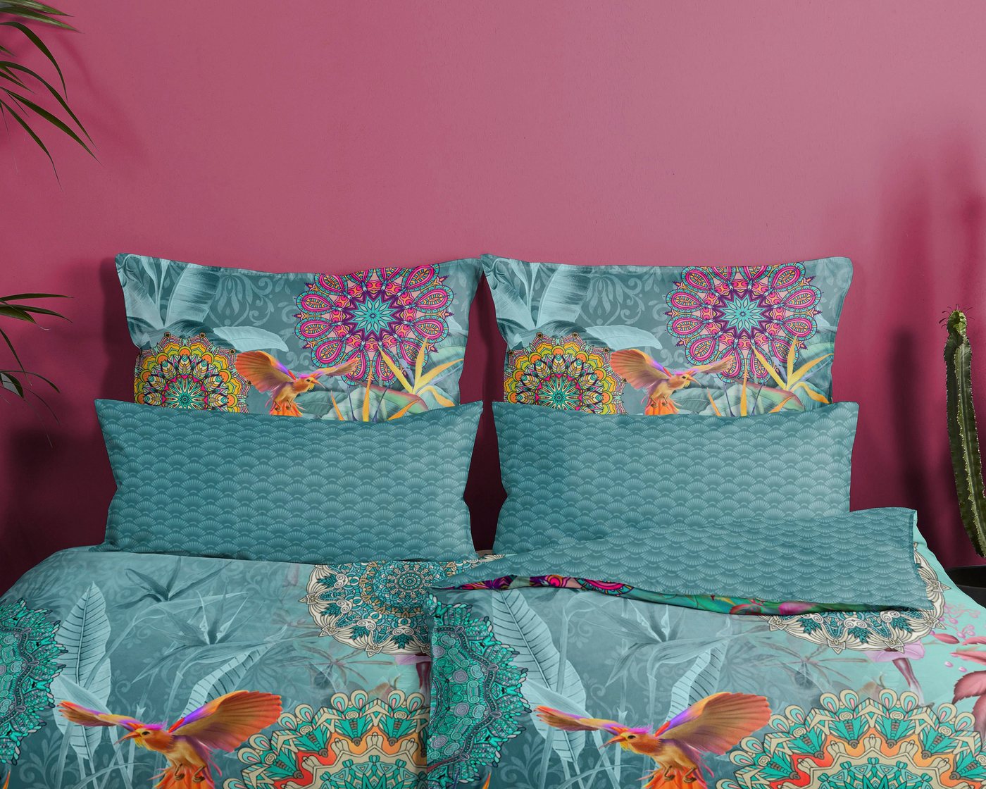 hip Wendebettwäsche Lovise, Satin, 2 teilig, Mako-Satin, 135x200, Reißverschluss, Wendeoptik, Mandala Blumen Petrol – Bild 3 von 5