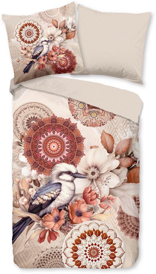 hip Wendebettwäsche Luigio, Biber, Flanell, 2 teilig, Flanell, Biber, Winter, Warm, Reißverschluss, Wende, Mandala, Vogel – Bild 2 von 5