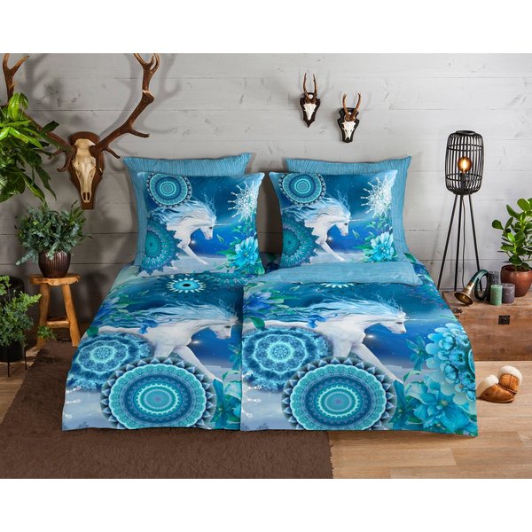 hip Wendebettwäsche Lumi, Biber, Flanell, 2 teilig, Biber, 135x200, Warm, Weich, Wendeoptik, Reißverschluss, Winter, Blau