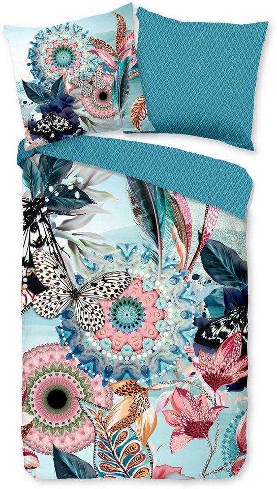 hip Wendebettwäsche MAXIMILIAN, Satin, 2 teilig, Mako-Satin, 135x200, Reißverschluss, Wendeoptik, Mandala, Türkis – Bild 2 von 5