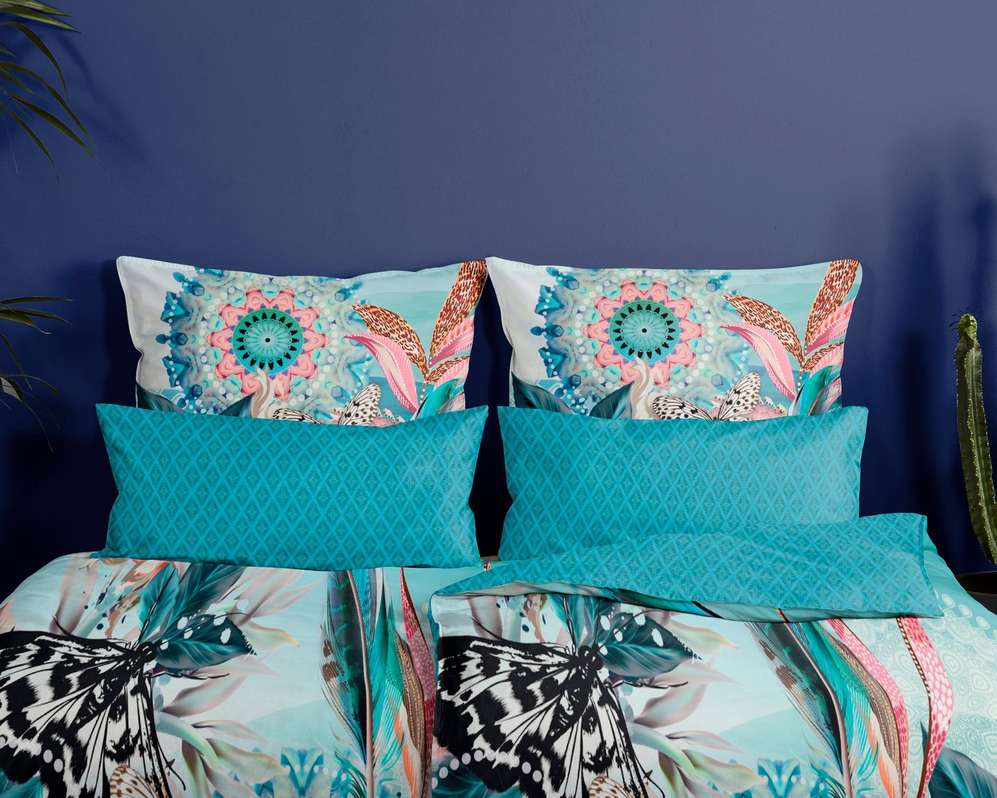 hip Wendebettwäsche MAXIMILIAN, Satin, 2 teilig, Mako-Satin, 135x200, Reißverschluss, Wendeoptik, Mandala, Türkis – Bild 3 von 5