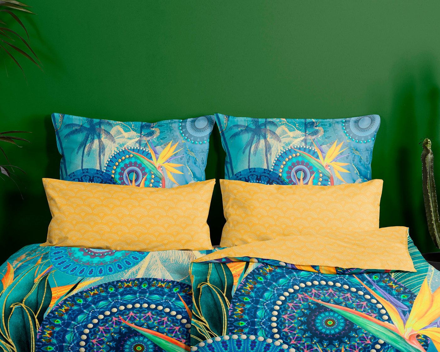 hip Wendebettwäsche Novia, Satin, 2 teilig, Mako-Satin, 135x200, Reißverschluss, Wende, Mandala, Strelitzie, Blau – Bild 3 von 5