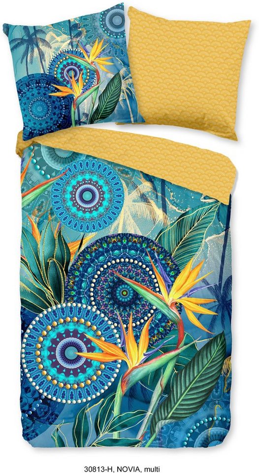 hip Wendebettwäsche Novia, Satin, 2 teilig, Mako-Satin, 135x200, Reißverschluss, Wende, Mandala, Strelitzie, Blau – Bild 2 von 5