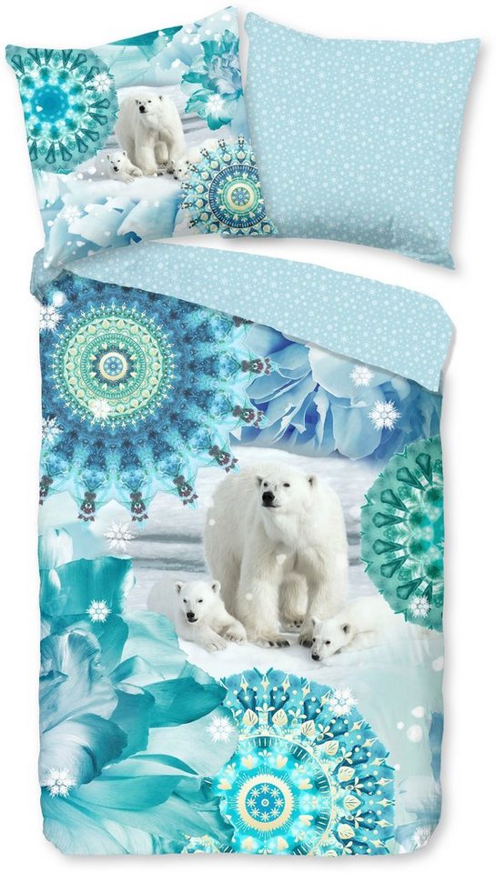 hip Wendebettwäsche Seppo, Biber, Flanell, 2 teilig, Biber, 135x200, Warm, Weich, Wendeoptik, Reißverschluss, Winter, Blau – Bild 2 von 5