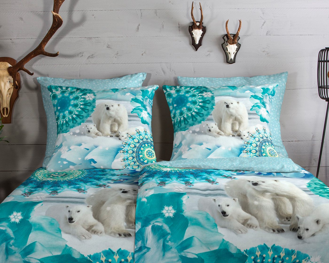 hip Wendebettwäsche Seppo, Biber, Flanell, 2 teilig, Biber, 135x200, Warm, Weich, Wendeoptik, Reißverschluss, Winter, Blau – Bild 3 von 5