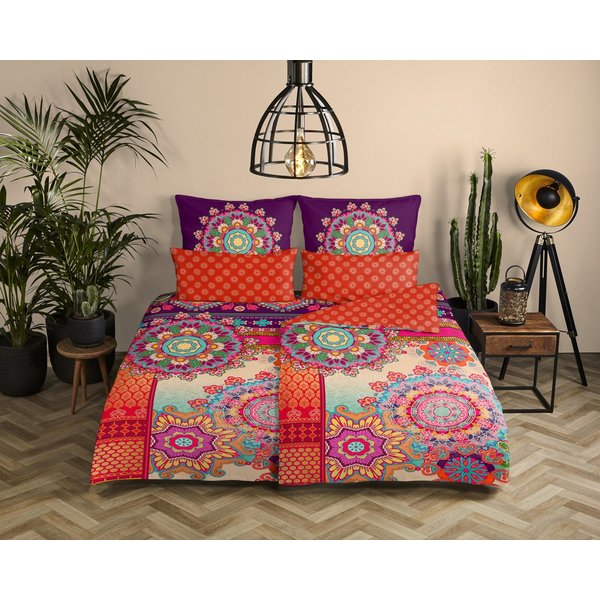hip Wendebettwäsche Sherhia, Satin, 3 teilig, Satin, Reißverschluss, Wendeoptik, Mandala, Orange, Lila