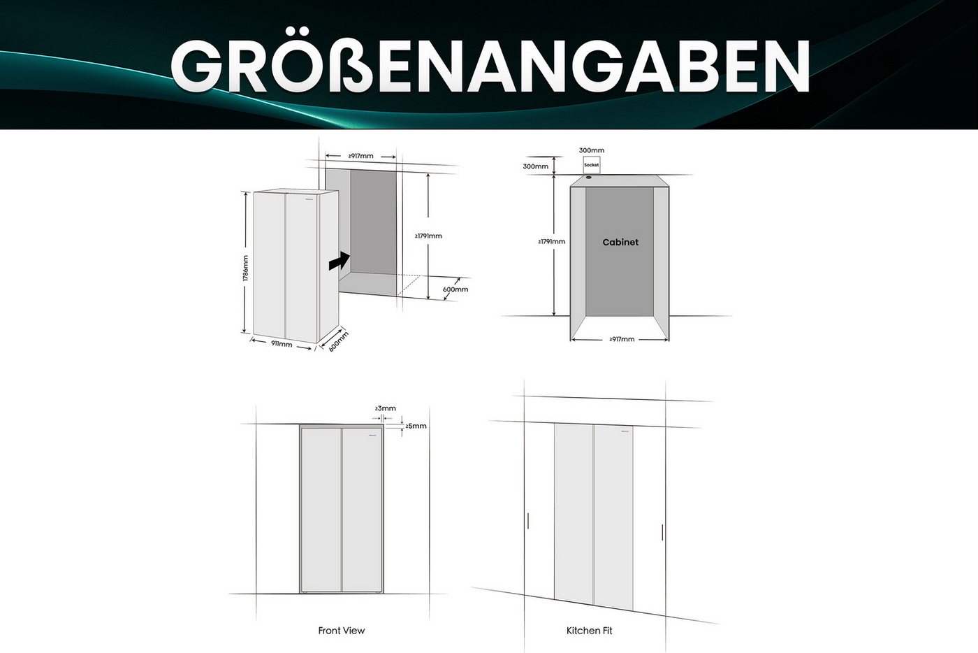 Hisense Side-by-Side RS3P538NAIE, 178,6 cm hoch, 91,1 cm breit, einfacher Side by Side mit Premium-Ausstattung – Bild 4 von 5
