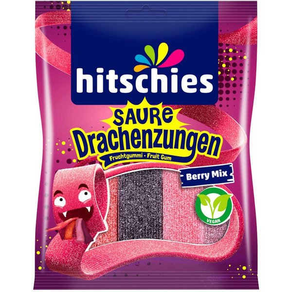 hitschies Süßigkeit, Hitschler Saure Drachenzungen Berry Mix 4 Geschmäcker Packung 125g