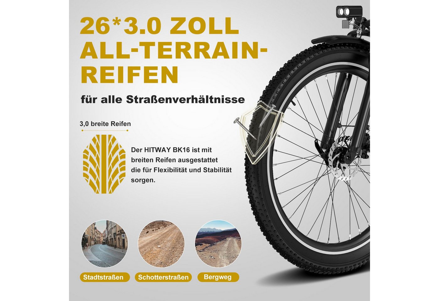 HITWAY E-Bike Pedelec 26 *3,0 zoll Elektrofahrrad mit Samsung 48V18Ah Akku bis zu 120km, 7 Gang shimano shimano Schaltwerk, Kettenschaltung, Heckmotor, 864 Wh,  – Bild 4 von 5
