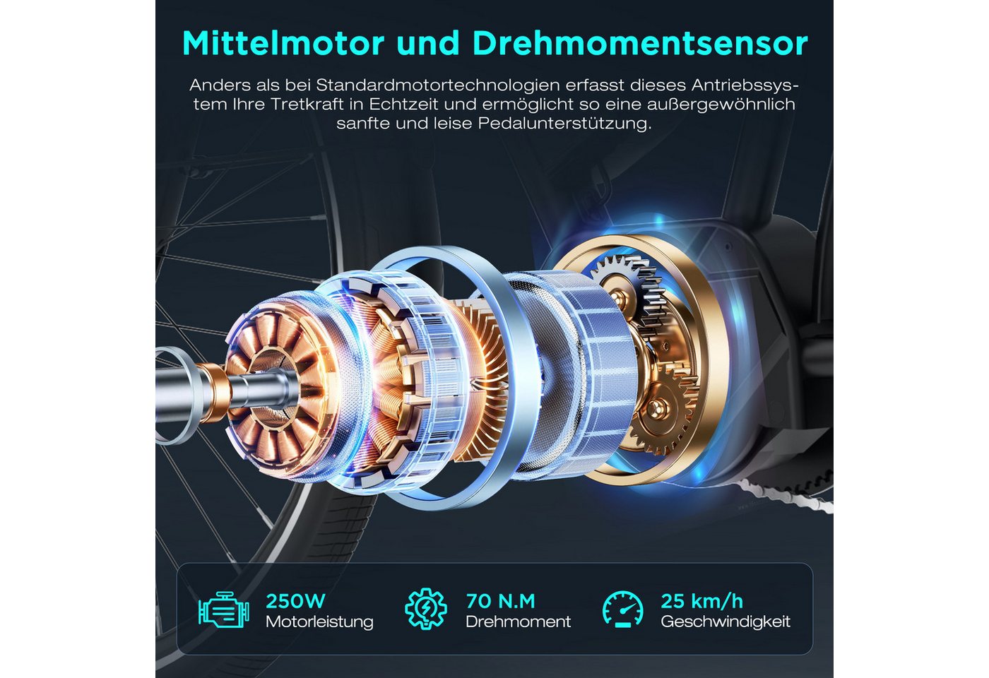 HITWAY E-Bike Trekkingrad 27,5 Zoll E-Bike Mittelmotor, Reichweite bis 150-180 km, 7 Gang shimano shimano Schaltwerk, Kettenschaltung, Mittelmotor, 468 Wh, Dreh – Bild 3 von 5