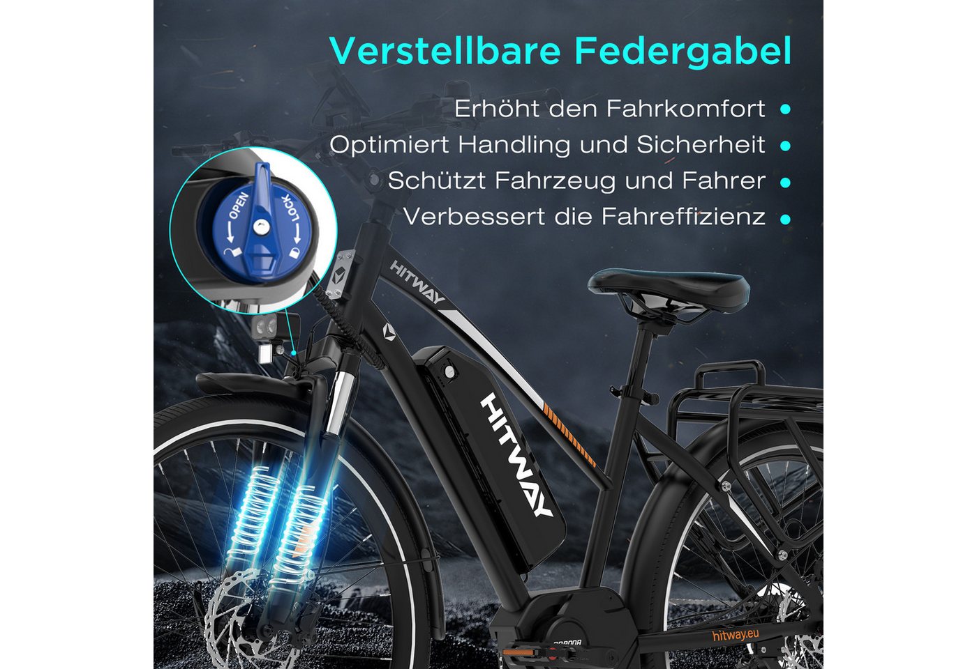 HITWAY E-Bike Trekkingrad 27,5 Zoll E-Bike Mittelmotor, Reichweite bis 150-180 km, 7 Gang shimano shimano Schaltwerk, Kettenschaltung, Mittelmotor, 468 Wh, Dreh – Bild 5 von 5