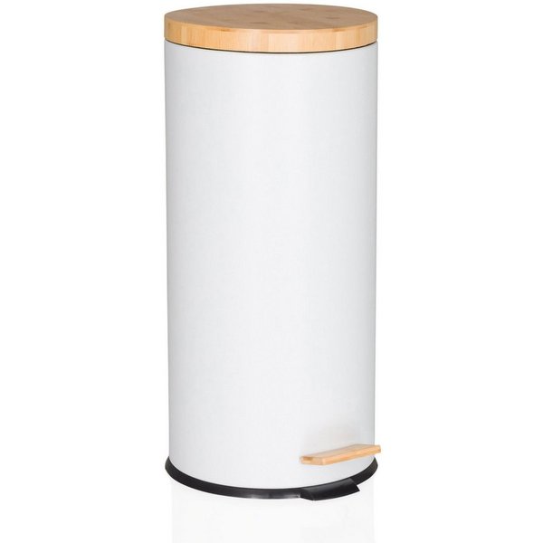 hjh OFFICE Mülleimer CLEAN BAMBOO Abfalleimer, Treteimer 30 Liter mit Softclose, Abfalleimer mit Bambusdeckel