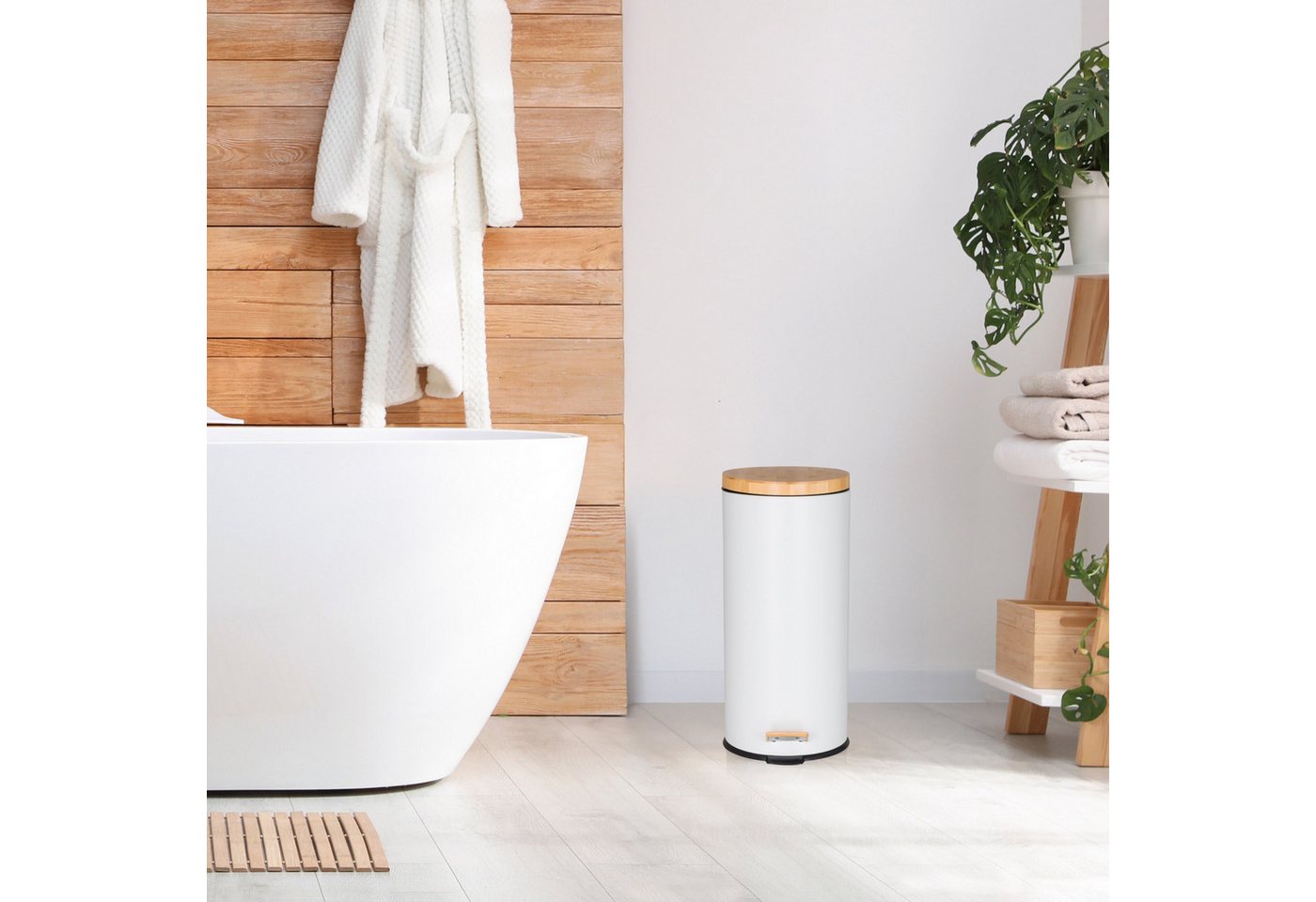 hjh OFFICE Mülleimer CLEAN BAMBOO Abfalleimer, Treteimer 30 Liter mit Softclose, Abfalleimer mit Bambusdeckel – Bild 4 von 5