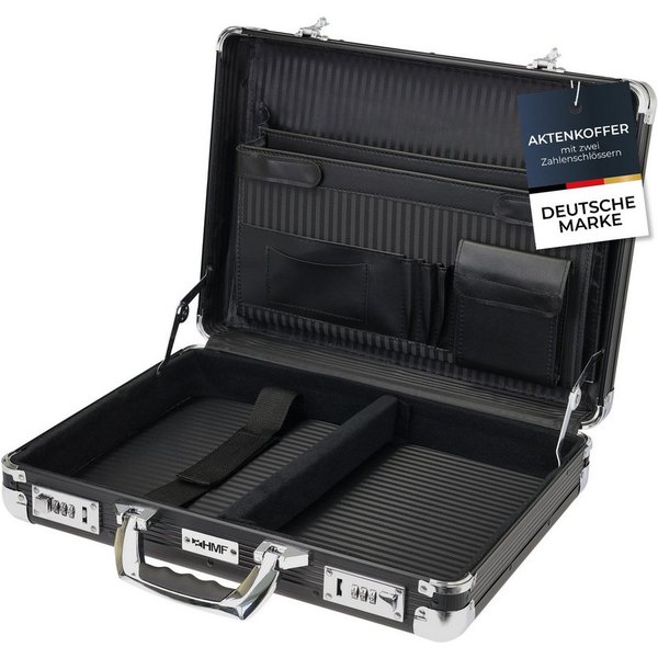 HMF Aktenkoffer Aktenkoffer Laptop bis 17,3 Zoll, Businesskoffer Herren Zahlenschloss, gepolstertem Laptopfach, Organizer im Deckel, 45 x 33 x 11 cm, Schwarz