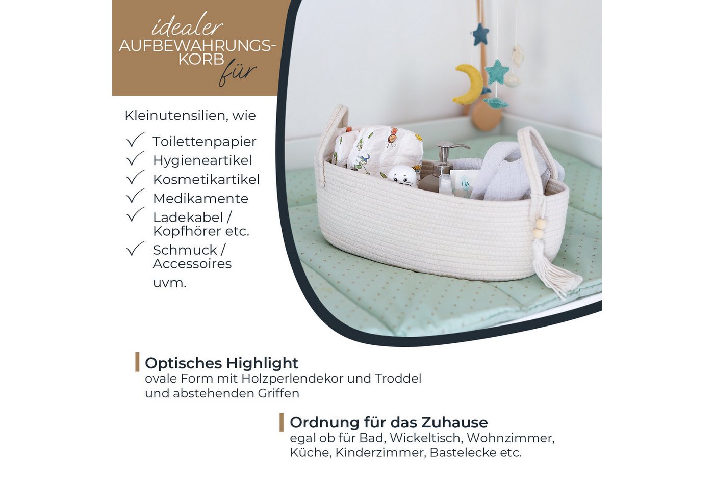 HMF Aufbewahrungskorb Aufbewahrungskorb Badezimmer, Korb für 3 Rollen Toilettenpapier, aus Baumwolle, Badezimmerkorb, 38,5 x 15,5 x 14 cm, Creme – Bild 3 von 5