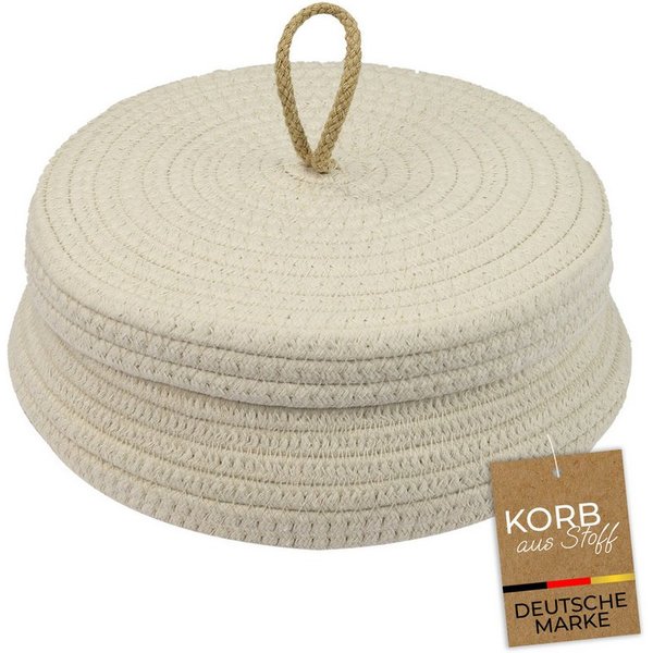 HMF Aufbewahrungskorb Aufbewahrungskorb Badezimmer rund, Korb mit Deckel, aus Baumwolle, Badezimmerkorb, Flach, 25,5 x 11,5 cm, Creme