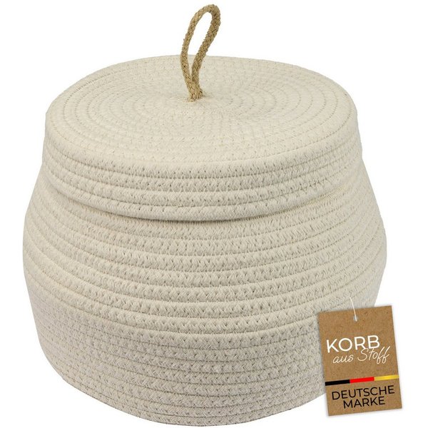 HMF Aufbewahrungskorb Aufbewahrungskorb Badezimmer rund, Korb mit Deckel, aus Baumwolle, Badezimmerkorb, Hoch, 25,5 x 19 cm, Creme