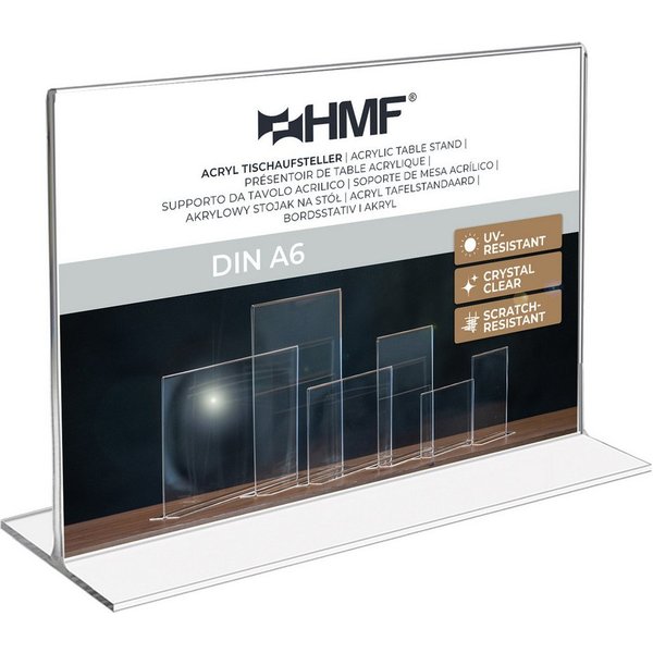 HMF Bilderrahmen Acryl Tischaufsteller im DIN A6 Querformat, Menükartenhalter für, für 1 Bilder (1 St), Restaurants, beidseitige Präsentation, T-Aufsteller, Tra