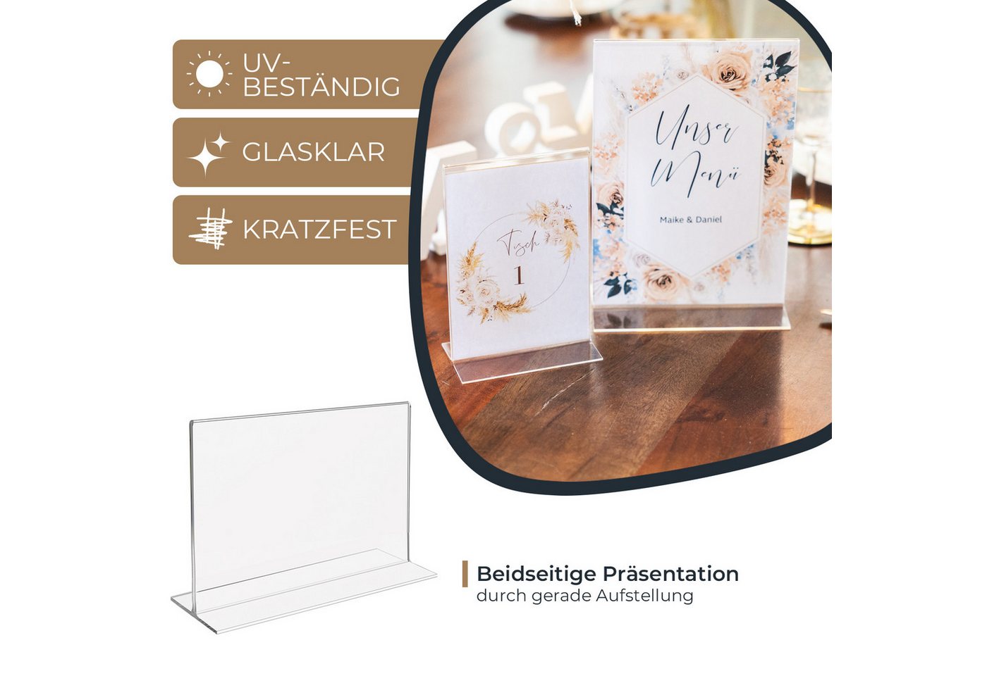 HMF Bilderrahmen Acryl Tischaufsteller im DIN A6 Querformat, Menükartenhalter für, für 1 Bilder (1 St), Restaurants, beidseitige Präsentation, T-Aufsteller, Tra – Bild 2 von 5