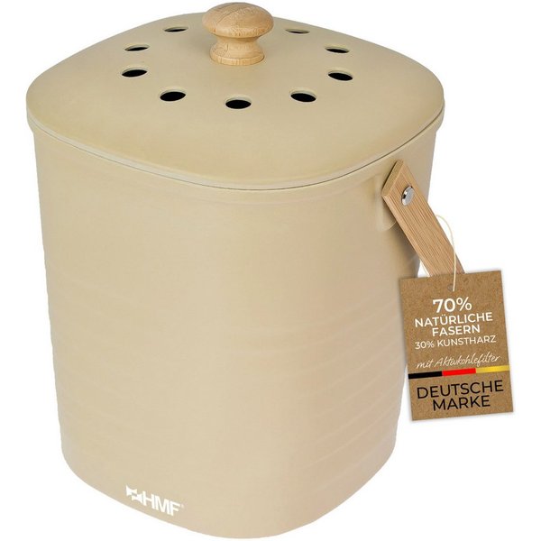 HMF Biomülleimer Biomülleimer Küche, geruchsdichter Komposteimer, mit Aktivkohlefilter im Deckel, 3 Liter, Beige