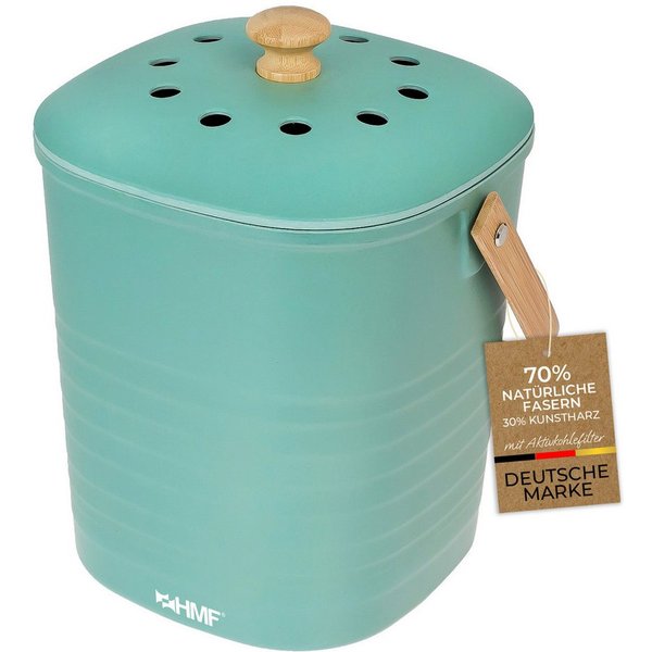 HMF Biomülleimer Biomülleimer Küche, geruchsdichter Komposteimer, mit Aktivkohlefilter im Deckel, 3 Liter, Grün