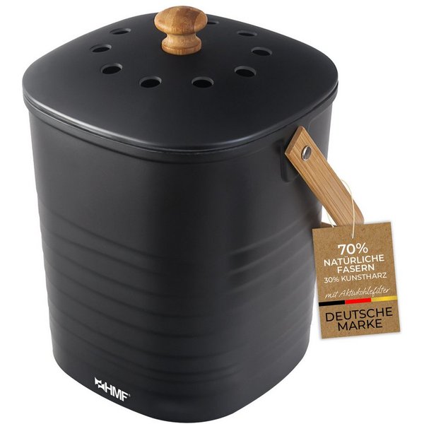 HMF Biomülleimer Biomülleimer Küche, geruchsdichter Komposteimer, mit Aktivkohlefilter im Deckel, 3 Liter, Schwarz