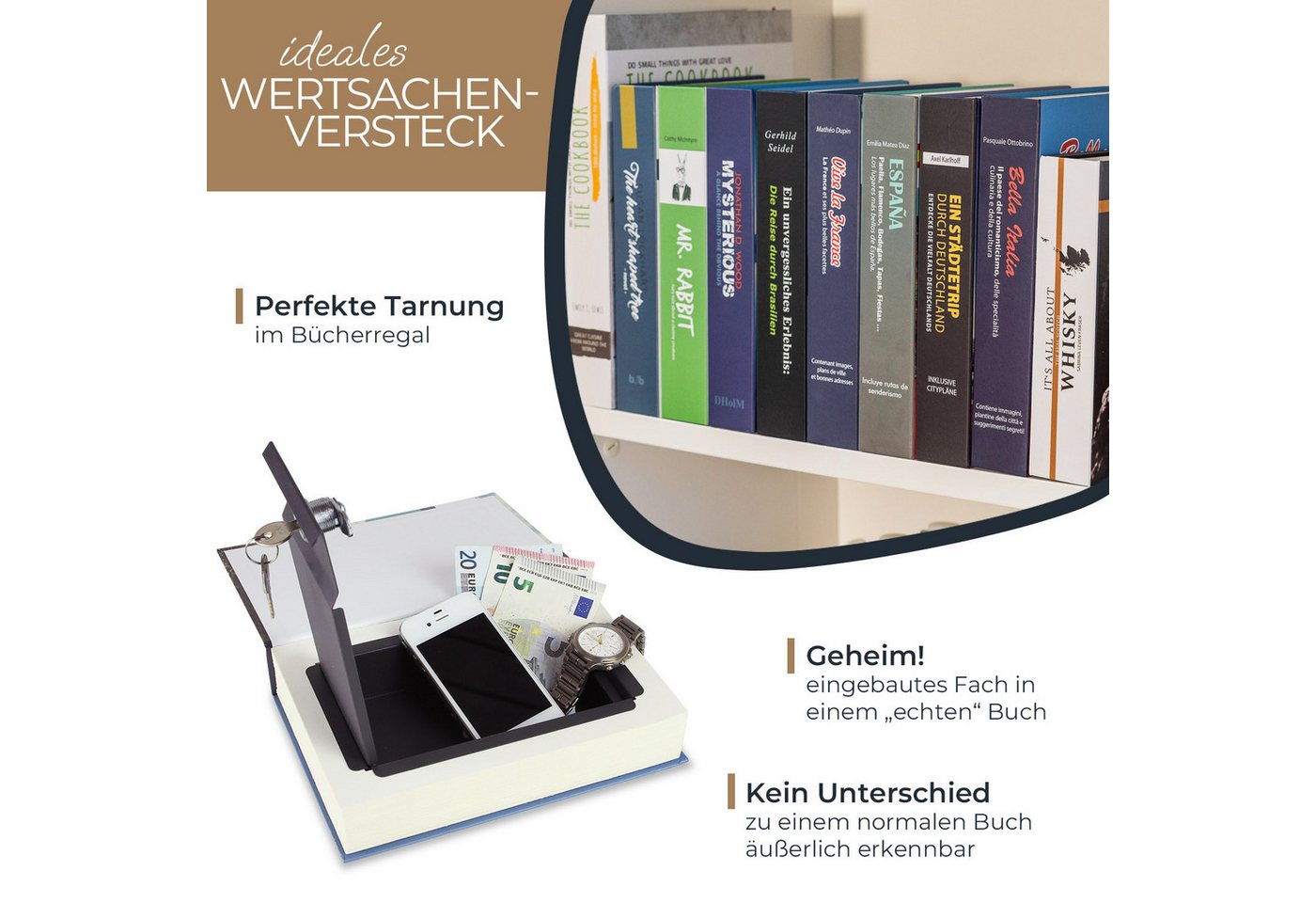 HMF Buchtresor Buchtresor Geldkassette mit echten Papierseiten, innovatives Geheimversteck für Wertsachen, 23 x 15 x 4 cm, Brasilien – Bild 2 von 5